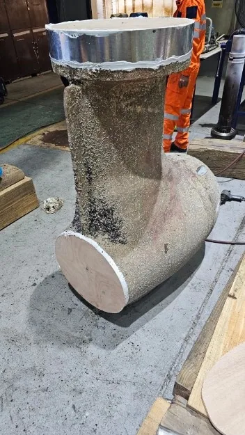 Marine exhaust elbow fabrication for propulsion system maintenance