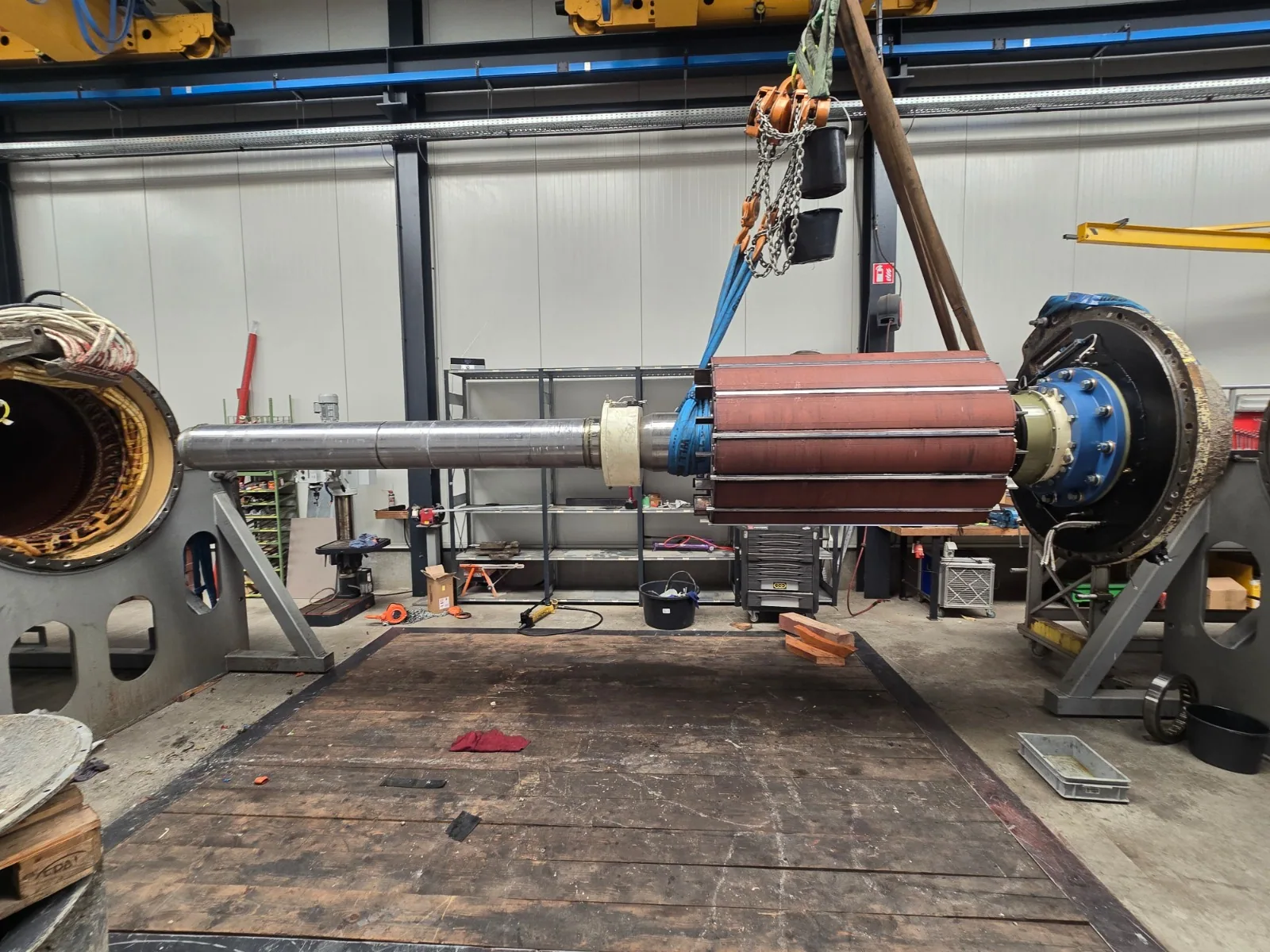 Rotor assembly in marine propulsion parts workshop